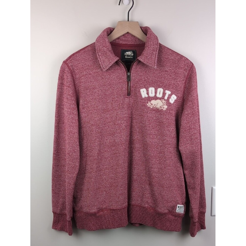 Roots | Heather Burgundy Quarter-Zip Pullover | Large
